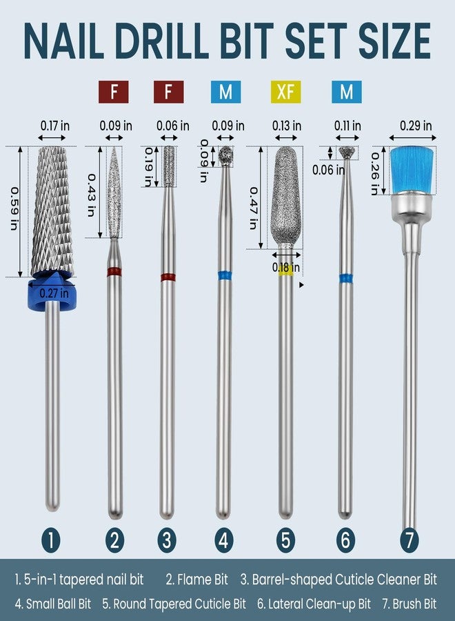 ESUOHYM 7PCS nail drill bits nail tech Sets Tungsten steel carbide Diamond for Acrylic Nails Poly Gel Cuticle Remove, 3/32'' Professional Nail Bits Set for E-Files for Manicure Pedicure, Home Salon - Image 3
